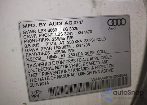 2018 Audi Q7 Premium z USA, uszkodzony, nr VIN WA1AAAF78JD005544